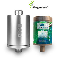 rivaALVA KALK Trinkwasser- und Duschfilter | Chemiefreier Kalkschutz, bioganisches Kartuschengeh&auml;use, Metallgeh&auml;use